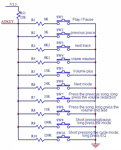 GY9300 Music Module AdKey button control reference diagram